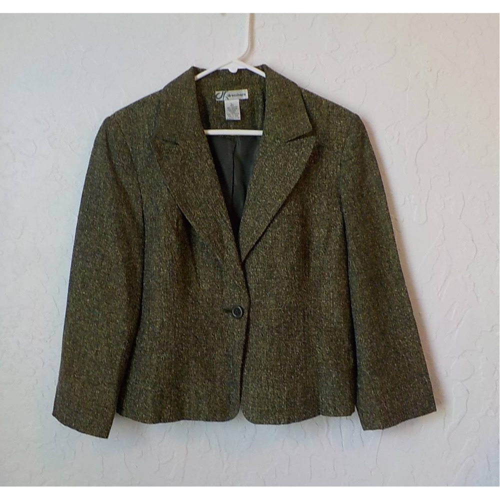 VTG DressBarn Green Blazer Size L fits M Button Up Classic Preppy Lined Tweed